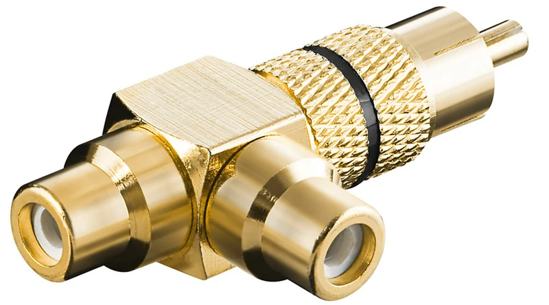 Cinch-Y-Adapter, Stecker zu 2x Buchse, Goldausführung