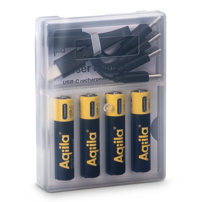 Batterie AAA ricaricabili Aqiila 600 mAh con USB-C, confezione da 4