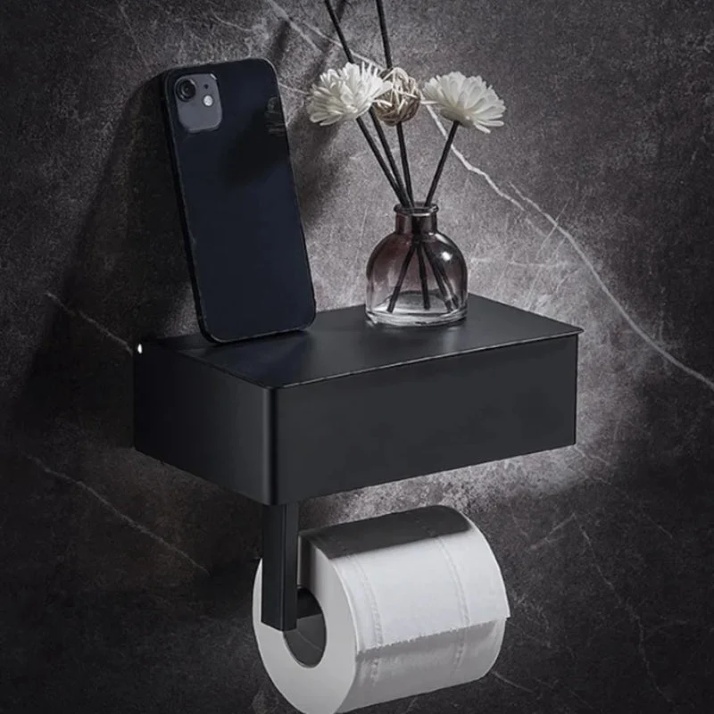 Toilettenpapierhalter | Wandhalter mit Ablage | Bohrfrei mit Box | Rolluxe