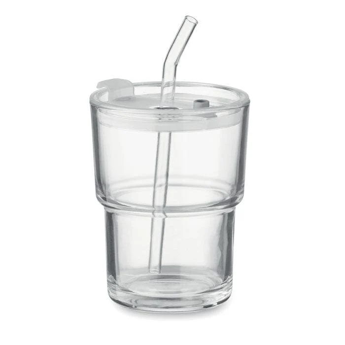 Bicchiere in vetro con cannuccia 400ml