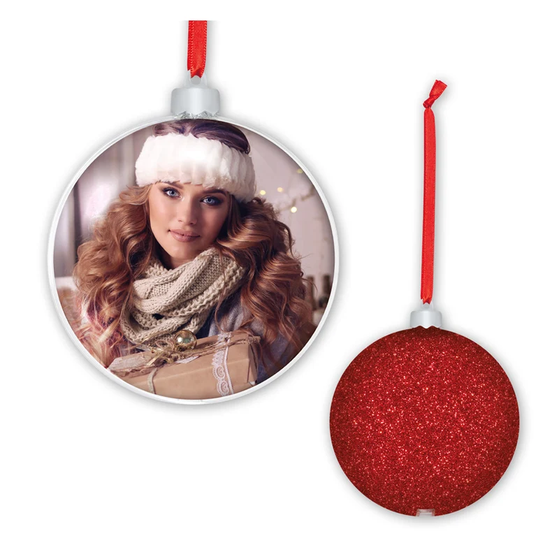 Palla di Natale "Photo Christmas Red" rosso con glitter (8,5x8,5) - Art. SF104V1