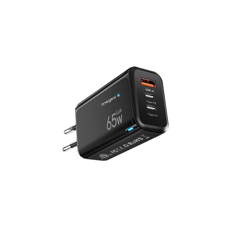 OneGear Action Charger 65W 3 porte (1 USB 2 Type C) - Nero