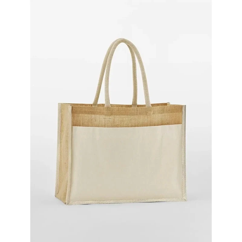 Borsa in Juta con tasca in canvas