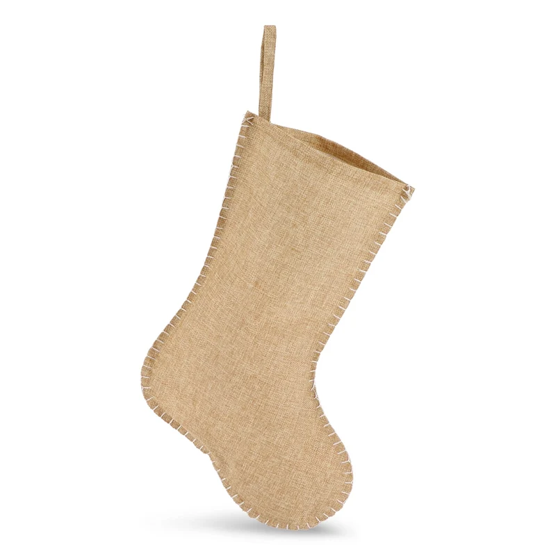 Calza di Natale in juta con cuciture decorative 45 cm