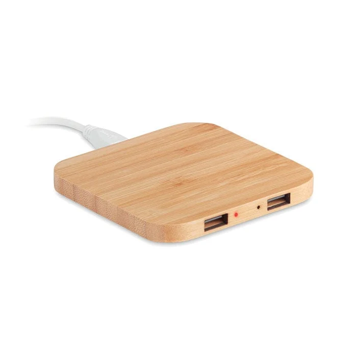 Caricatore wireless in bamboo a 2 porte