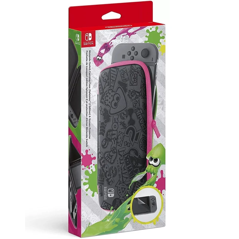 Nintendo Switch Case Kit Custodia Splatoon Neon Verde/Rosa +Pellicola Protettiva