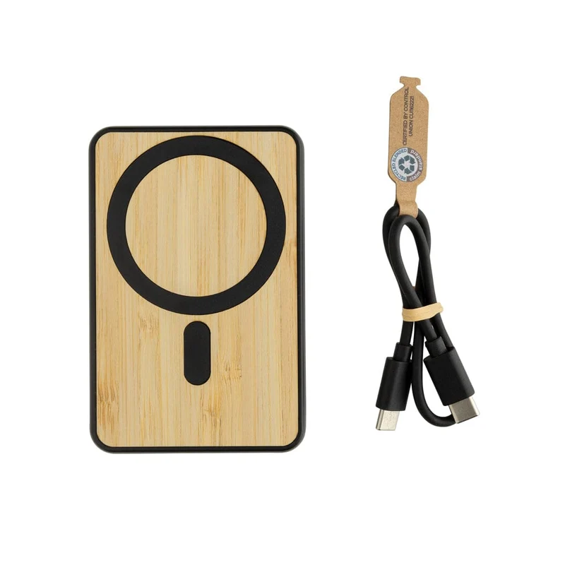 Powerbank magnetica da 5.000 mah 5 W Zen in bambù e plastica riciclata