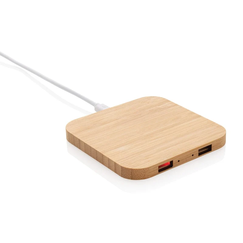 Caricatore wireless 5 W in bambù certificato FSC con USB
