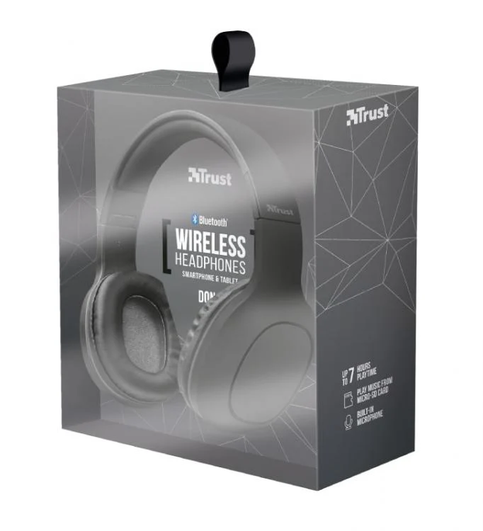 Trust Cuffia Wireless Bluetooth Mp3 Micro Sd Auricolare Cuffie Microfono Dj Pc