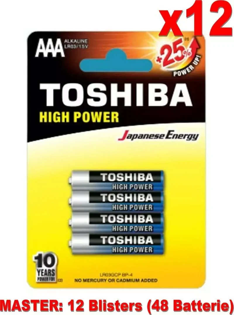 (12 Confezioni) Toshiba Batterie 4pz Ministilo Lr03gcp Bp-4 Aaa Alcaline Stilo