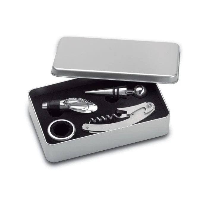 Set vino 4 pezzi scatola in metallo