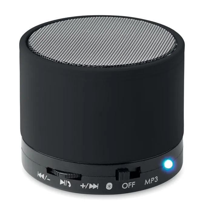 Speaker wireless rotondo in ABS con finitura gommata e LED
