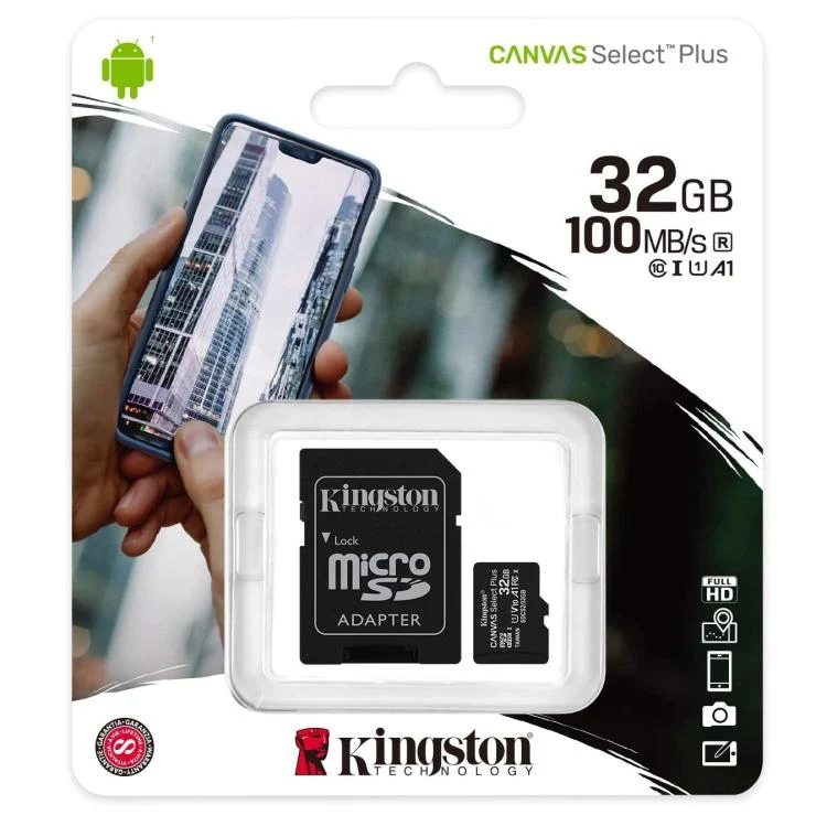 Kingston Micro Sd 32Gb + Adattatore Canvas Plus Sdcs2 32Gb Classe 10 100Mb/S