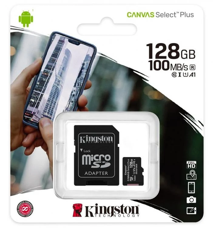 Kingston Micro Sd 128gb + Adattatore Canvas Plus Sdcs2 Classe 10 100mb/S