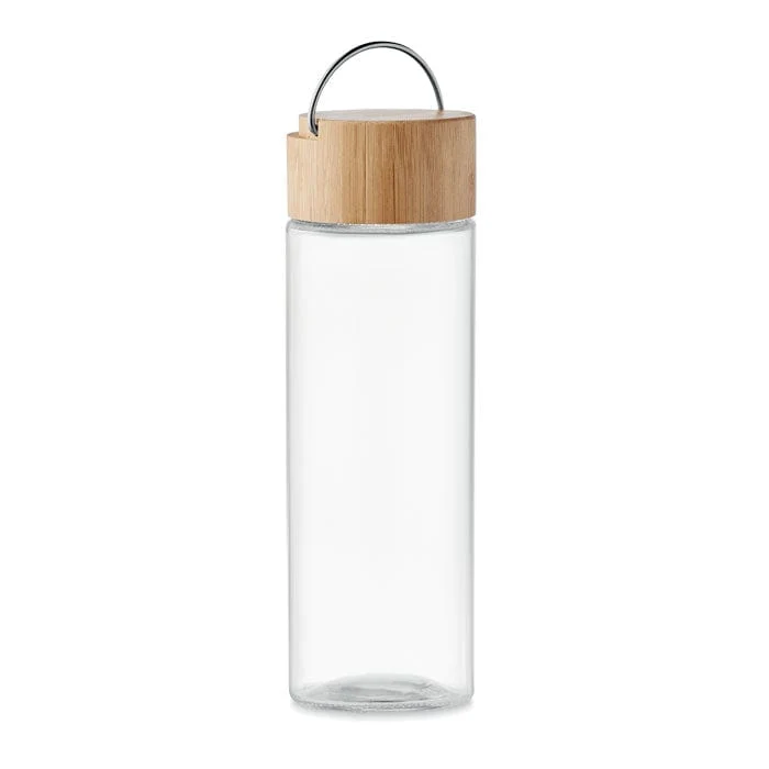 Bottiglia in vetro 500 ml con tappo bamboo e manico