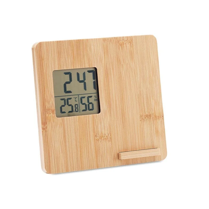 Stazione meteo in bamboo con supporto smartphone