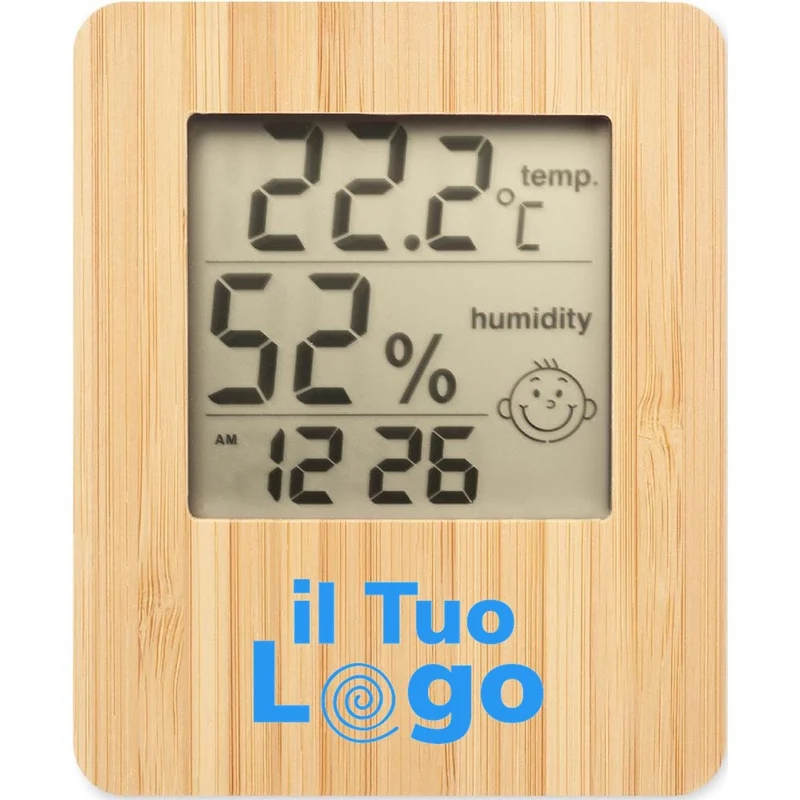 Stazione meteo in bamboo con termometro multifunzione