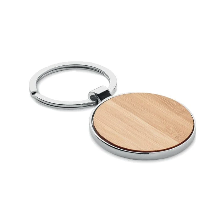 Portachiavi in bamboo e lega di zinco Rotondo